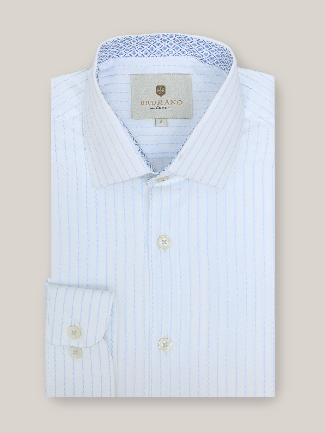 White & blue formal shirt with printed collar brumano pakistan