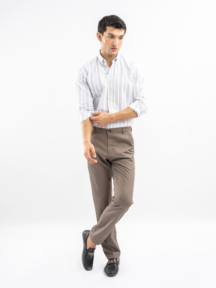 White & Blue Linen Striped Button Down Shirt