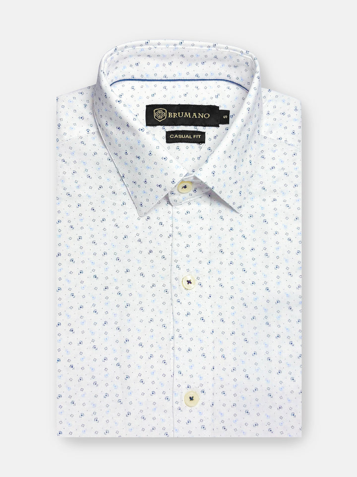 White & Blue Printed Linen Shirt