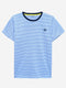 White & Blue Striped Crew Neck T-Shirt With Contrasting Rib Brumano Pakistan