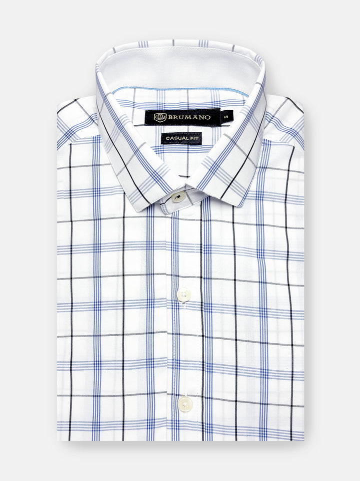 White & Blue Windowpane Formal Checkered Shirt
