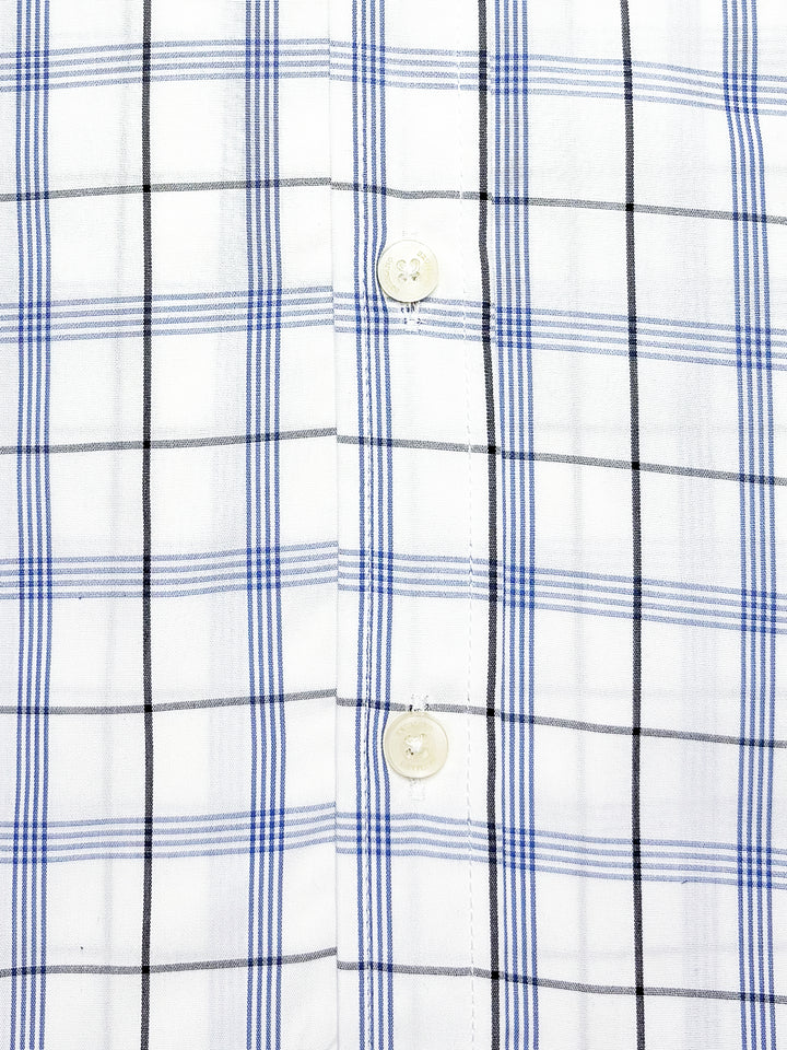 White & Blue Windowpane Formal Checkered Shirt