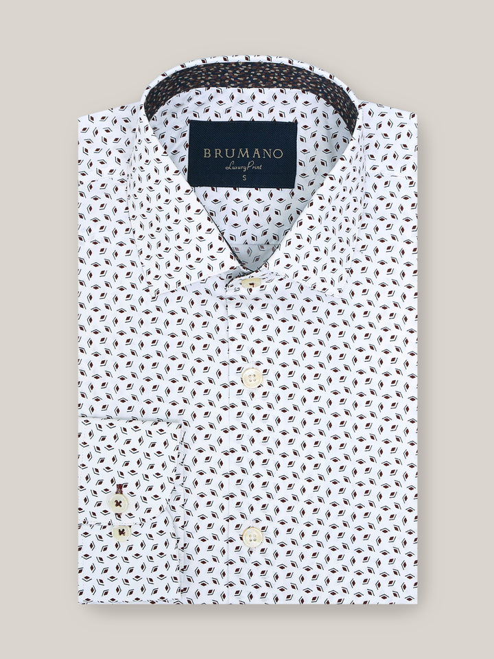 White & Brown Geo Printed Shirt Brumano Pakistan