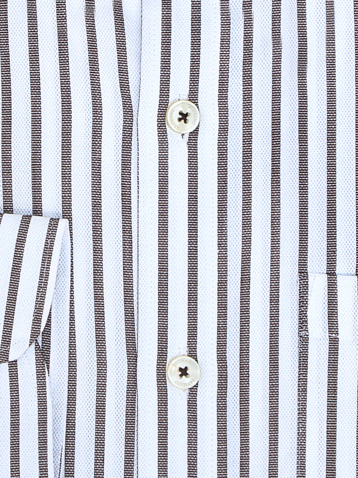 White & Brown Structured Striped Formal Shirt