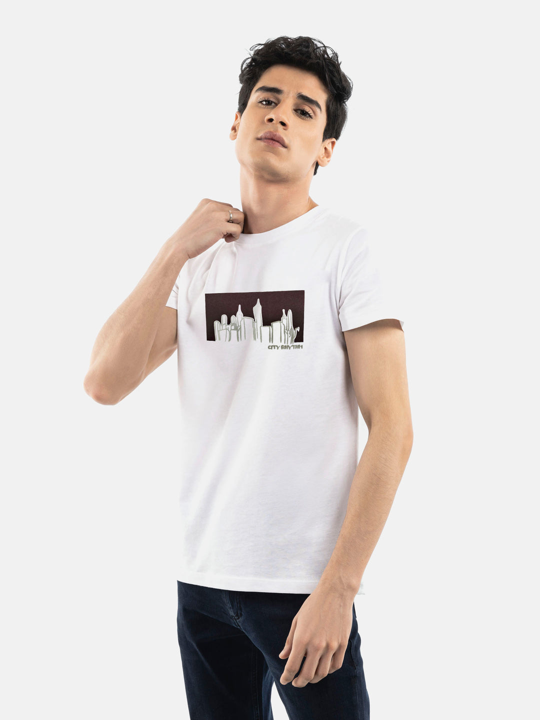 White 'city rhythm' graphic printed t shirt brumano pakistan