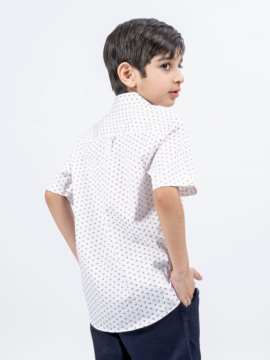 White & Maroon Paisley Printed Casual Shirt