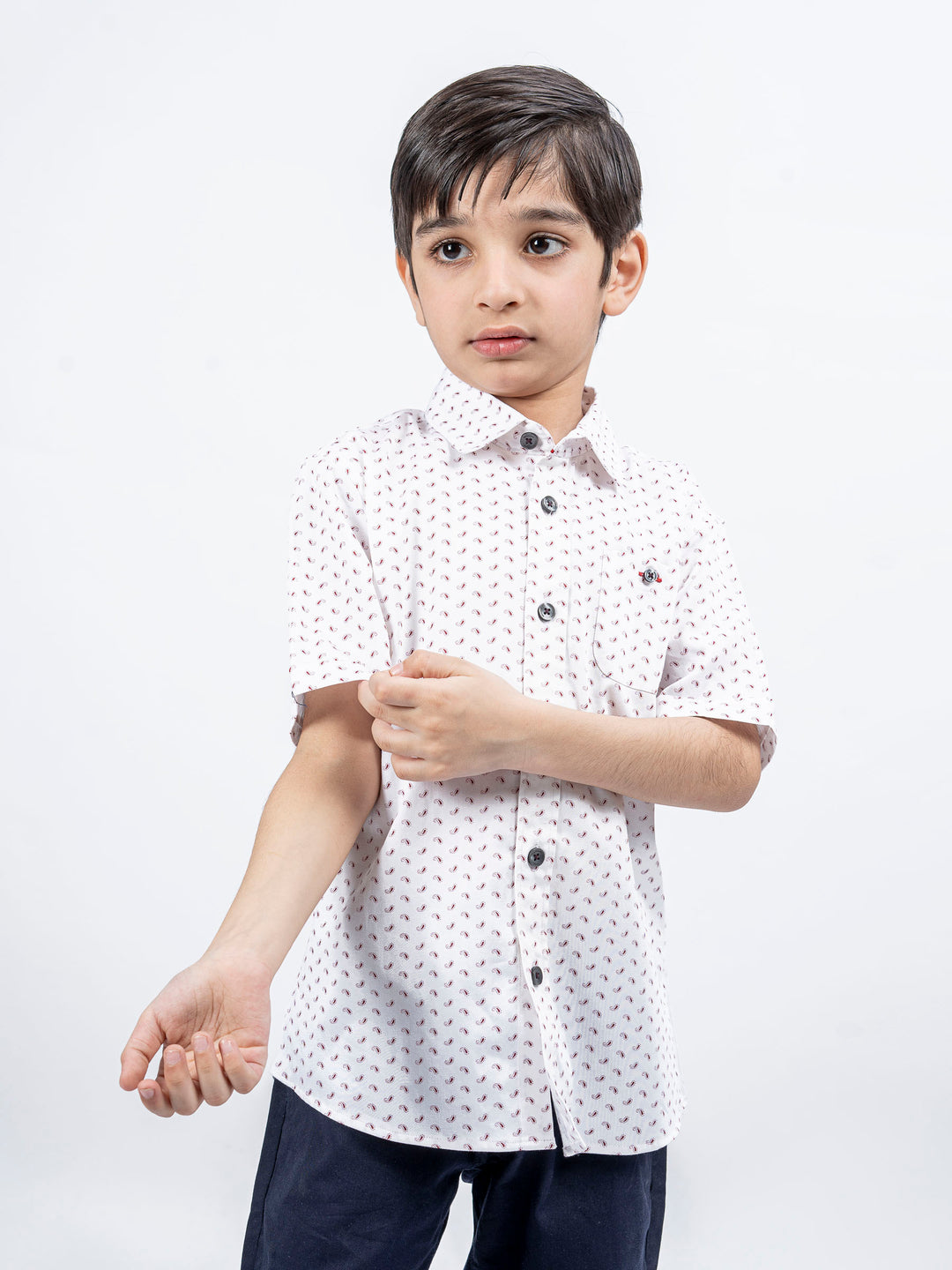 White & Maroon Paisley Printed Casual Shirt