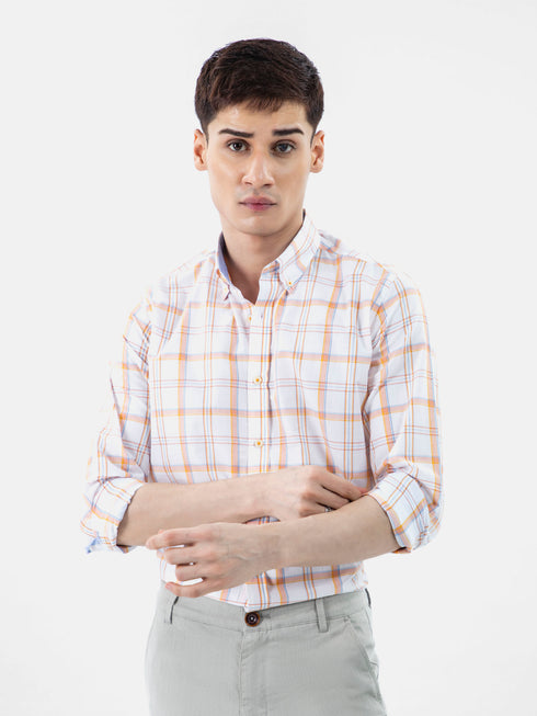 White & Orange Checkered Button Down Shirt Brumano Pakistan