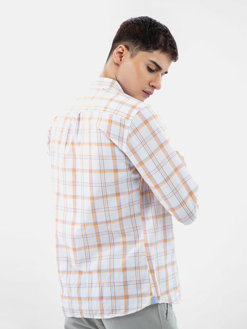 White & Orange Checkered Button Down Shirt Brumano Pakistan