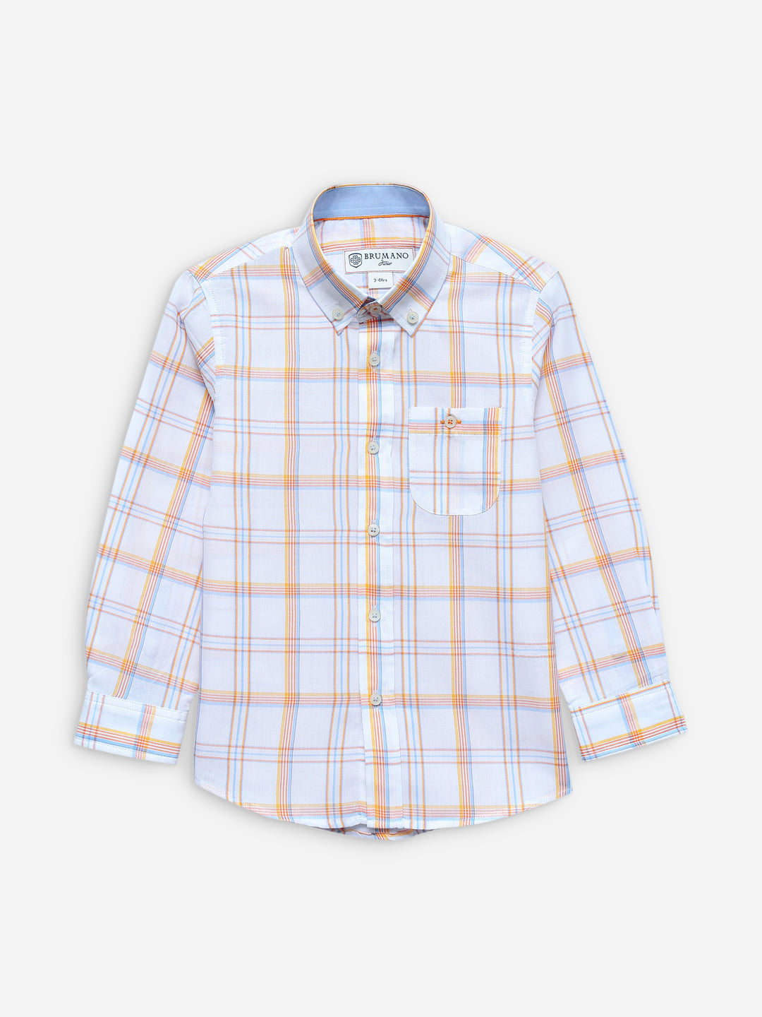 White & Orange Checkered Long Sleeve Casual Shirt
