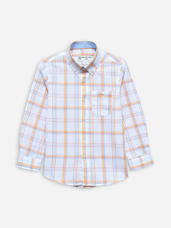  White & Orange Checkered Long Sleeve Casual Shirt Brumano Pakistan