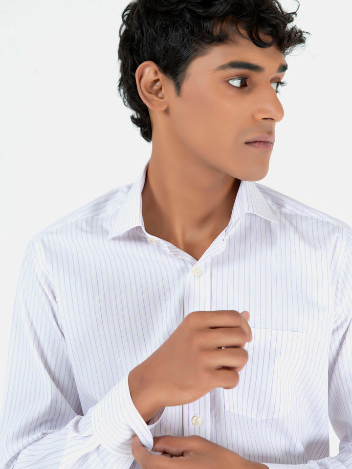 White & Purple Striped Formal Shirt Brumano Pakistan