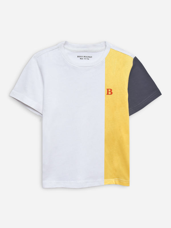 White & Yellow Three Tone Casual T-Shirt Brumano Pakistan