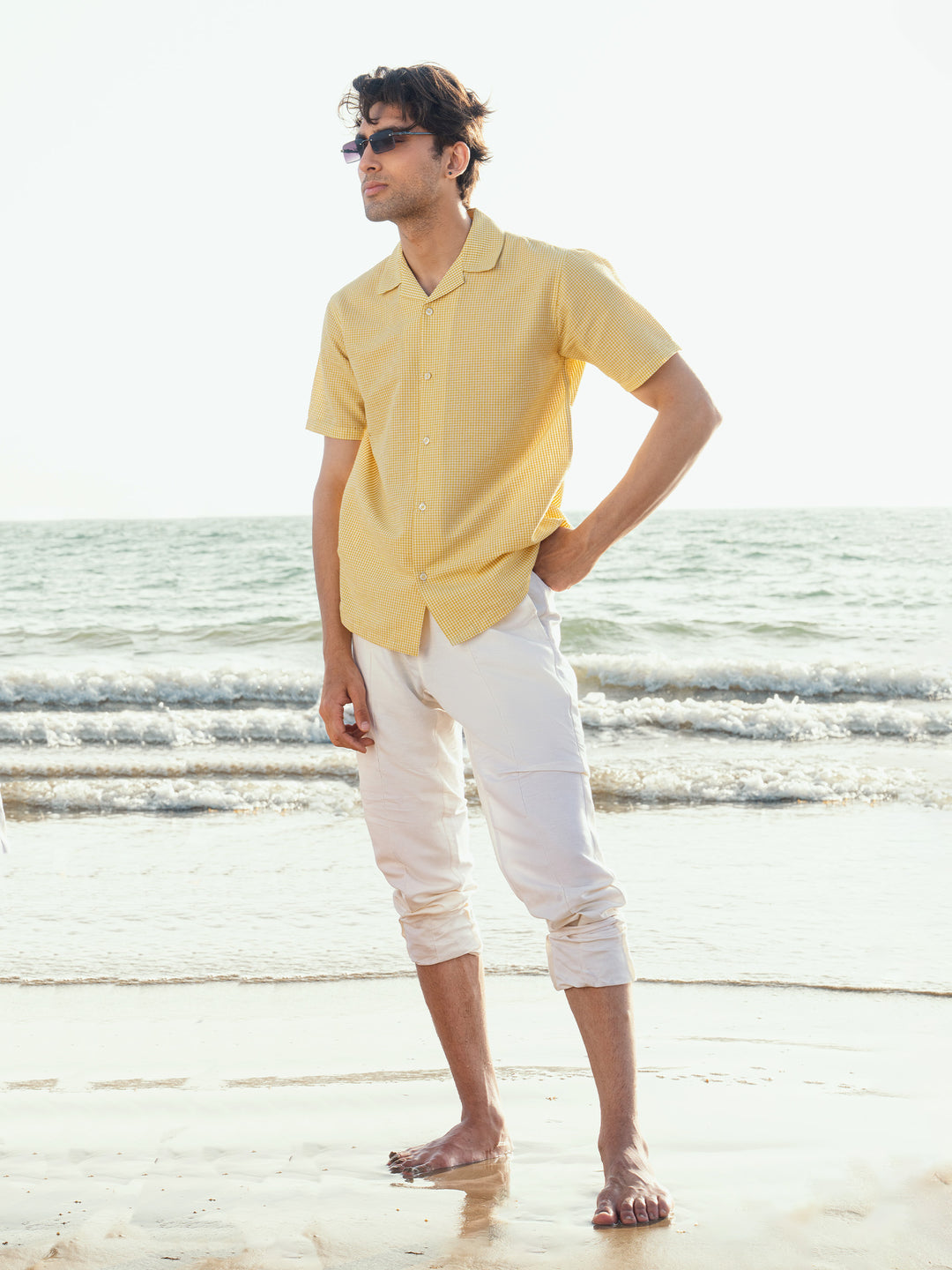 Yellow Checkered Seersucker Cuban Shirt