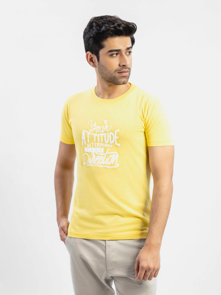 Yellow Abstract 3d Printed Crew Neck T-Shirt Brumano Pakistan