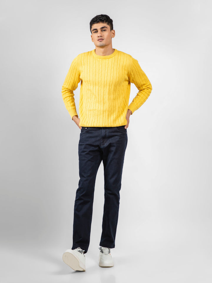 Yellow Cable Knitted Crew Neck Jumper Brumano Pakistan