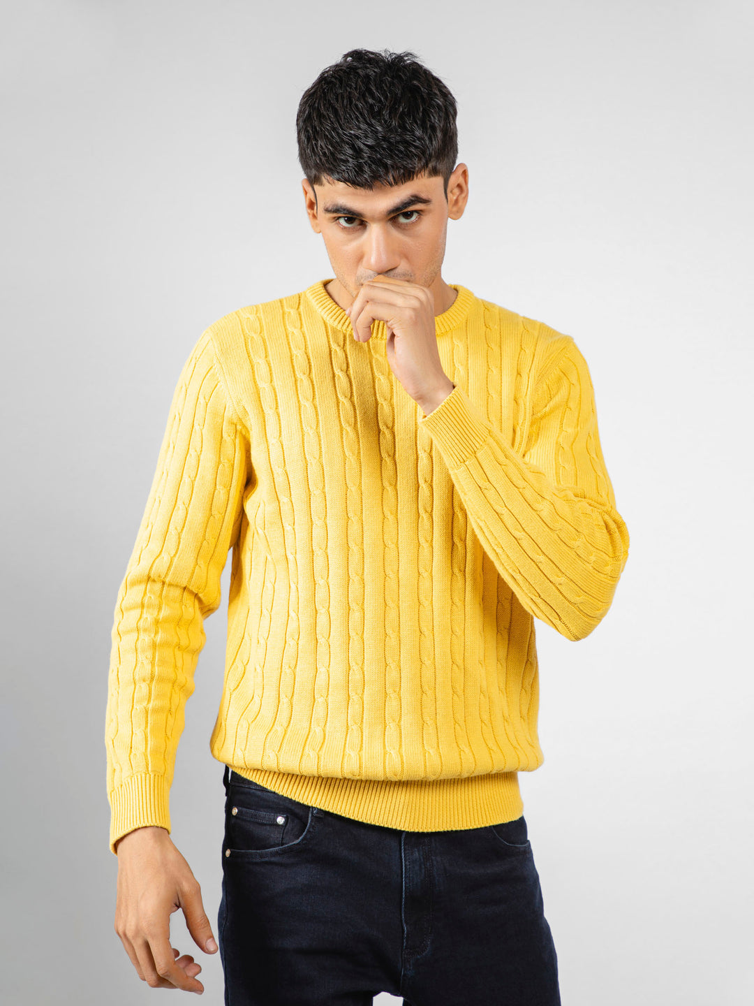 Yellow Cable Knitted Crew Neck Jumper Brumano Pakistan