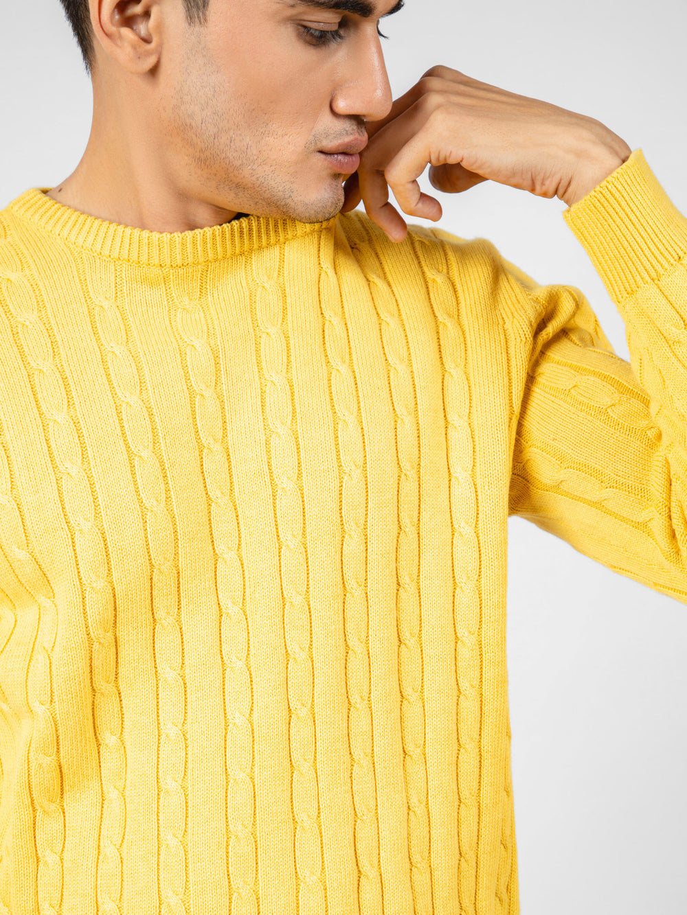 Yellow Cable Knitted Crew Neck Jumper