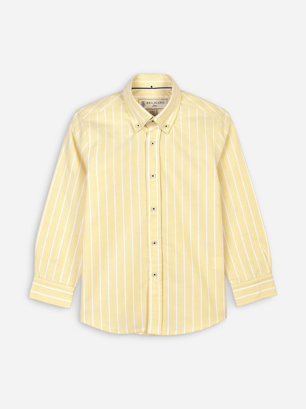 Yellow Oxford Striped Long Sleeve Casual Shirt Brumano Pakistan