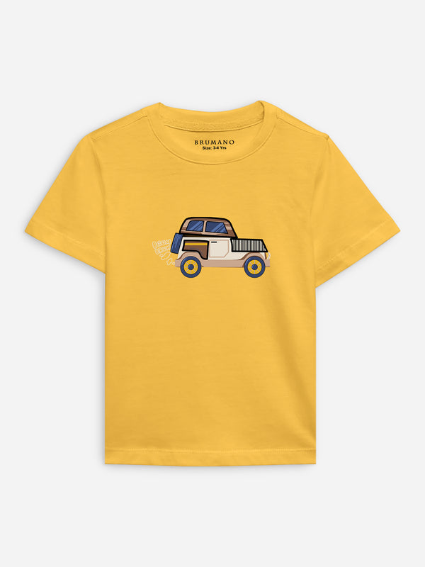 Yellow 'Jeep'' Printed Casual T-Shirt Brumano Pakistan