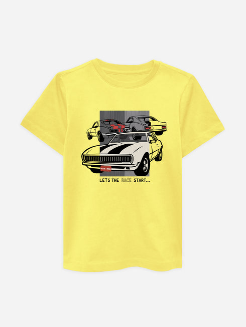 Yellow 'Racing' Printed T-Shirt - Junior
