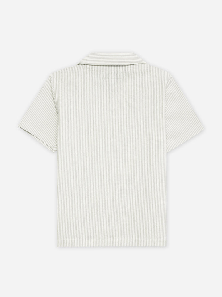 Beige Seersucked Casual Cuban Collar Shirt - Junior