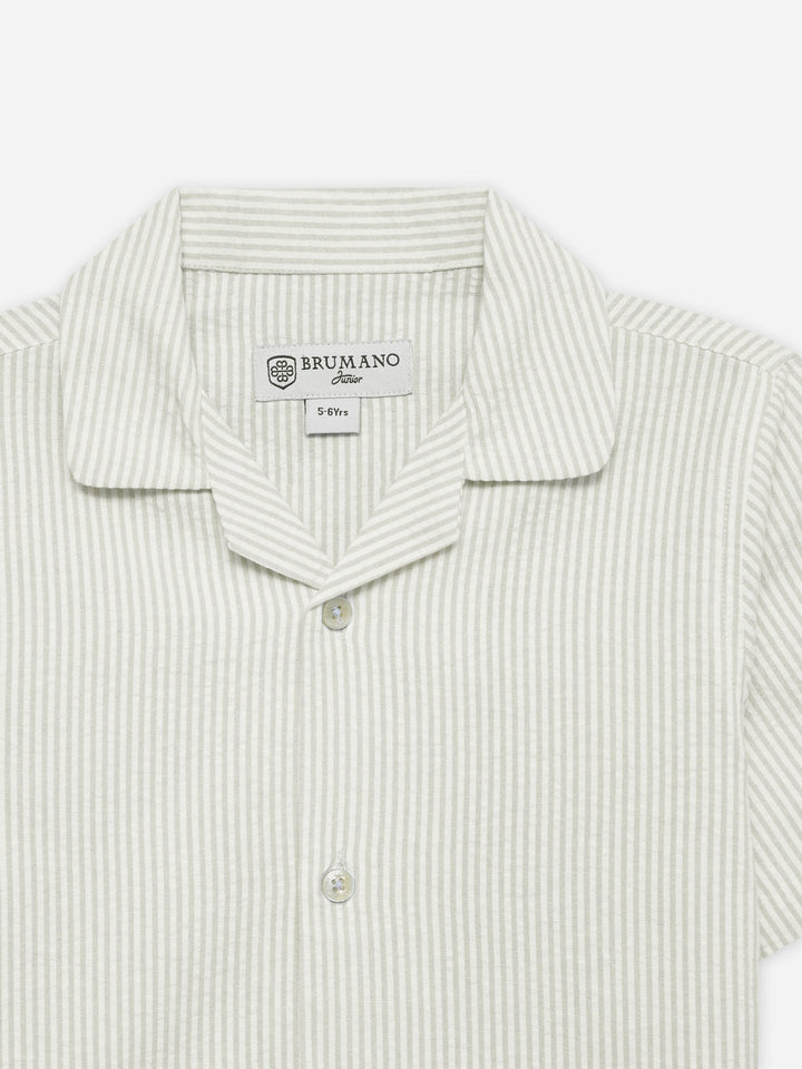 Beige Seersucked Casual Cuban Collar Shirt - Junior