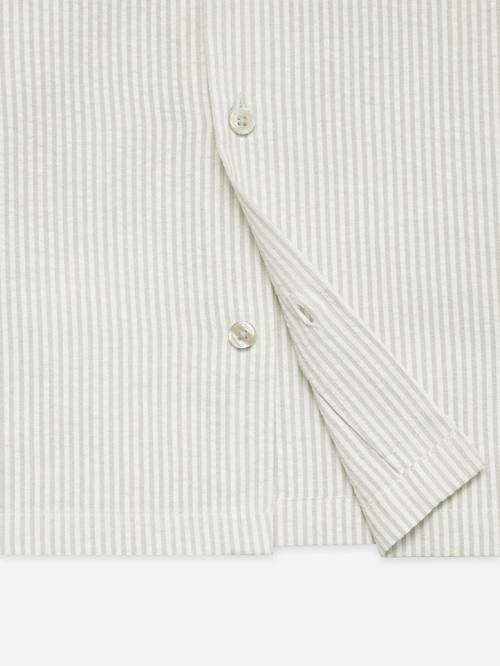 Beige Seersucked Casual Cuban Collar Shirt - Junior