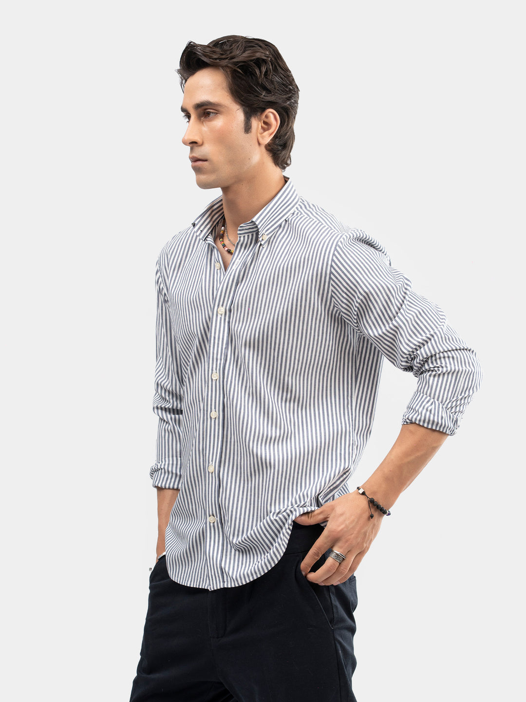 Blue & White Striped Button Down Formal Shirt