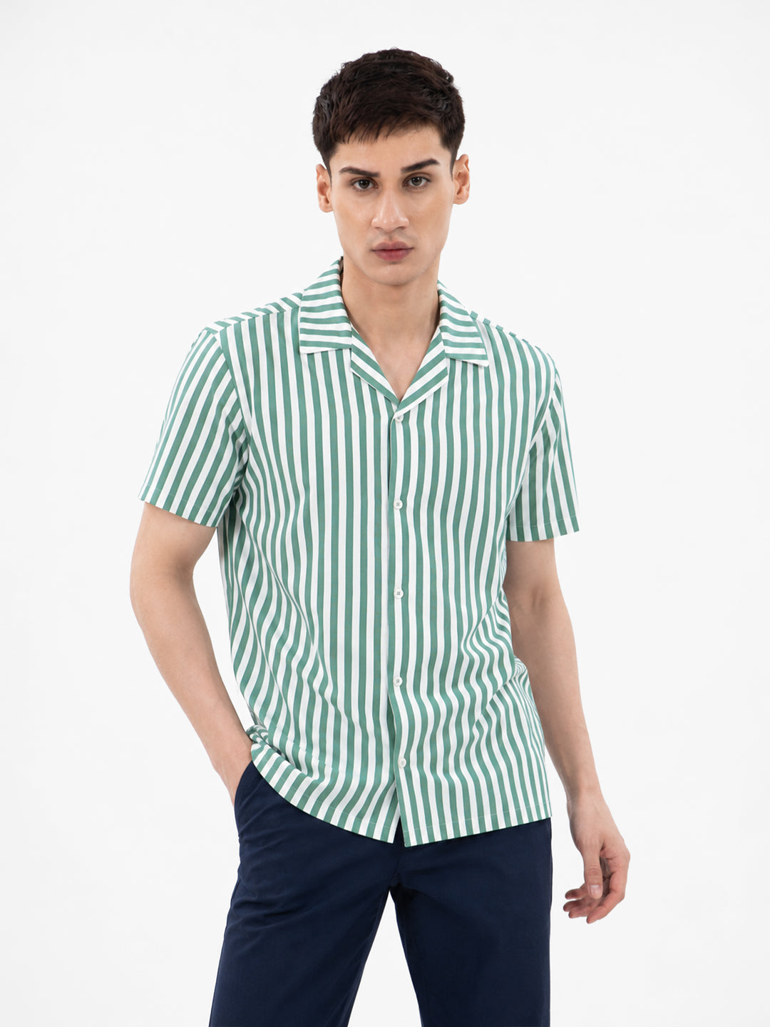 Green & off white cuban collar shirt