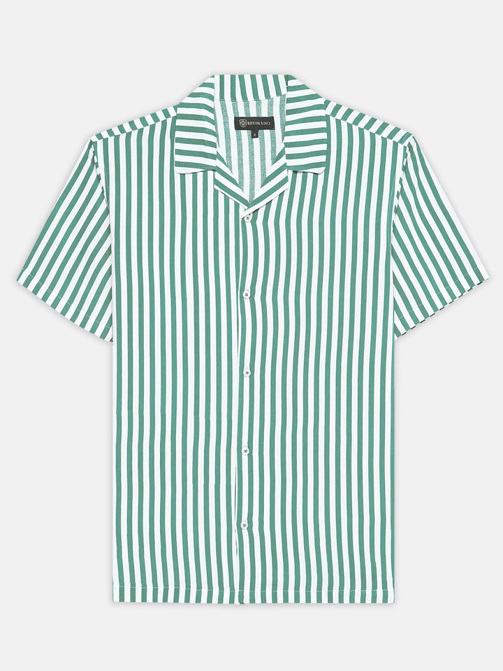 Green & Off-White Cuban Collar Shirt