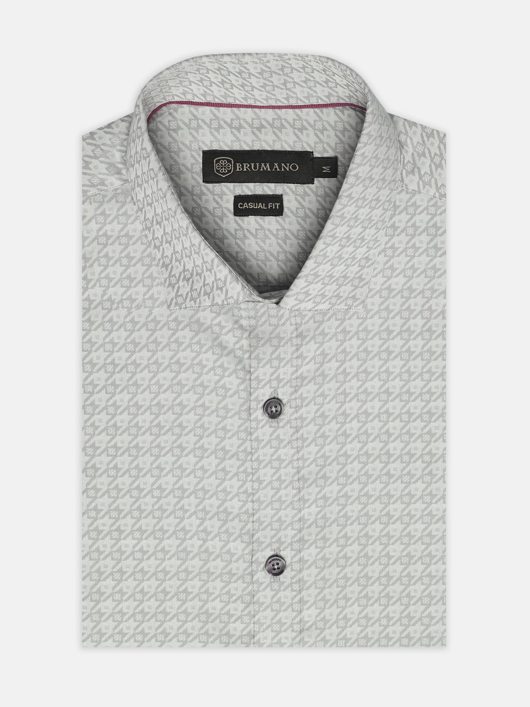 Grey Houndstooth Patterned Jacquard Shirt