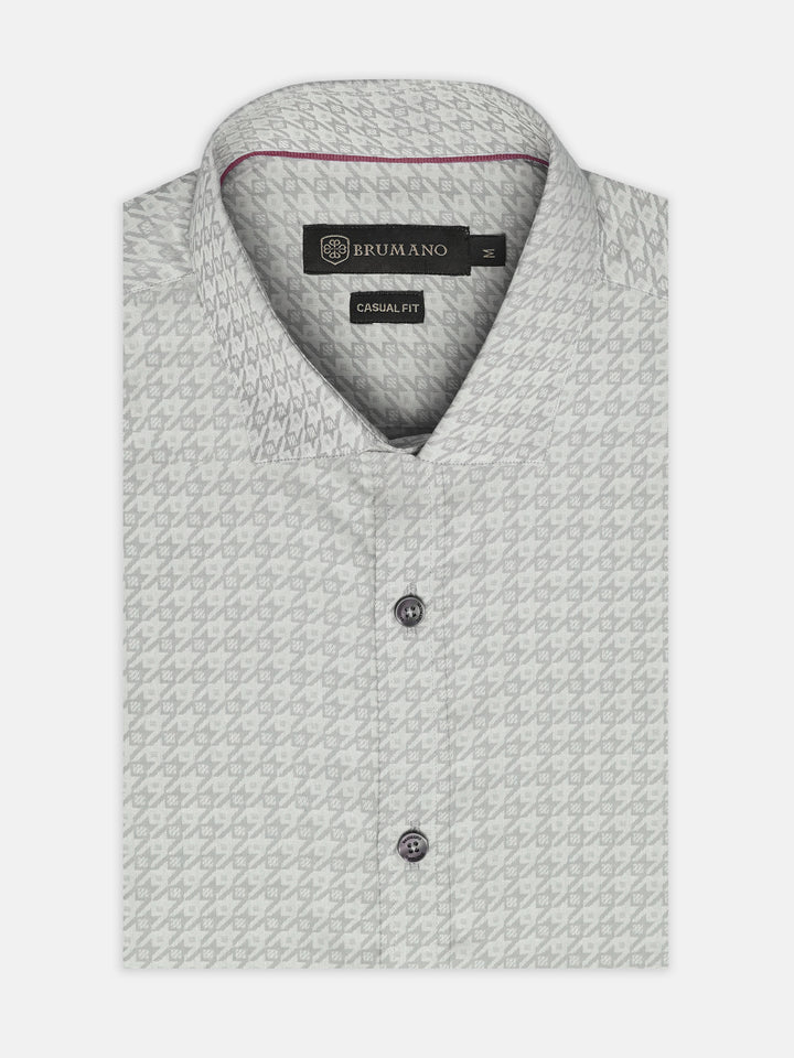 Grey Houndstooth Patterned Jacquard Shirt