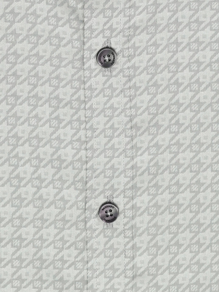 Grey Houndstooth Patterned Jacquard Shirt