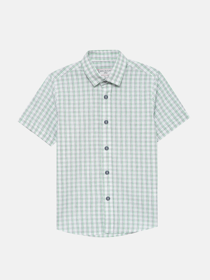 Light Green & Grey Checkered Half Sleeve Shirt - Junior