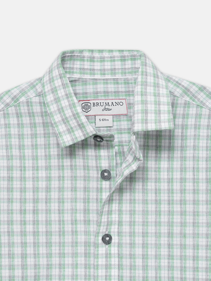 Light Green & Grey Checkered Half Sleeve Shirt - Junior