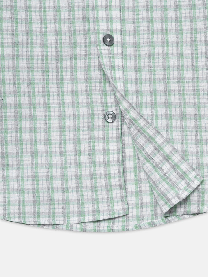 Light Green & Grey Checkered Half Sleeve Shirt - Junior
