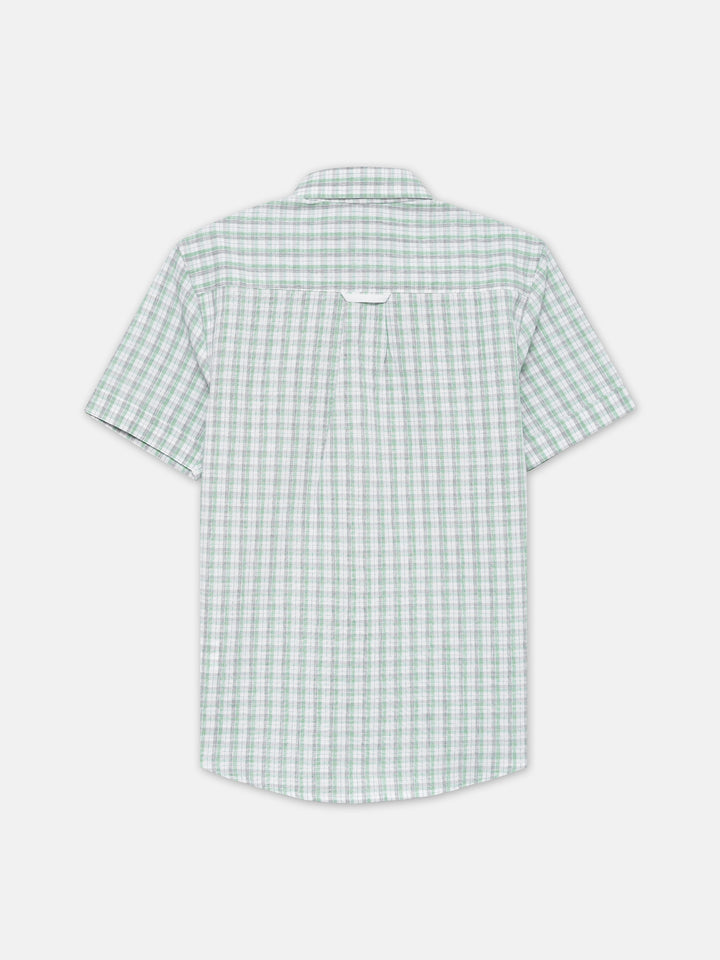 Light Green & Grey Checkered Half Sleeve Shirt - Junior