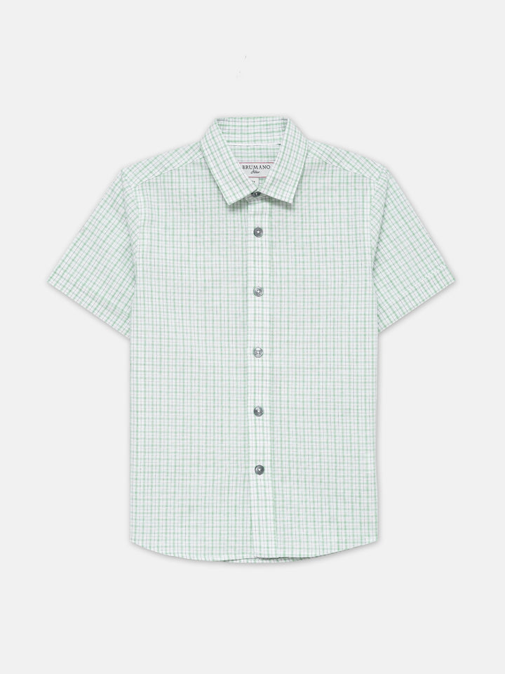 Light Green & White Checkered Half Sleeve Shirt - Junior