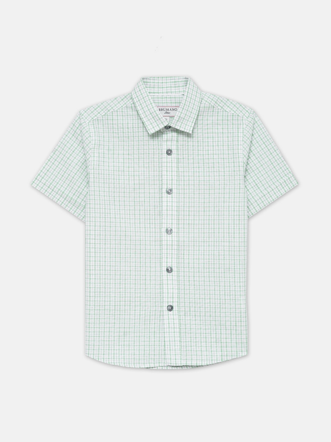Light green & white checkered half sleeve shirt   junior