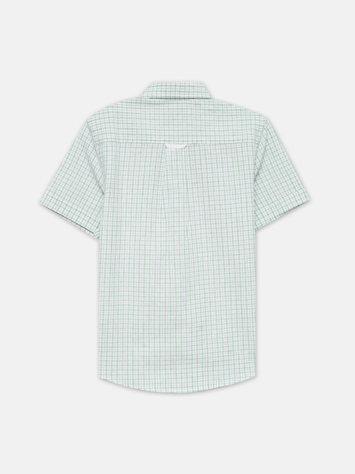 Light Green & White Checkered Half Sleeve Shirt - Junior