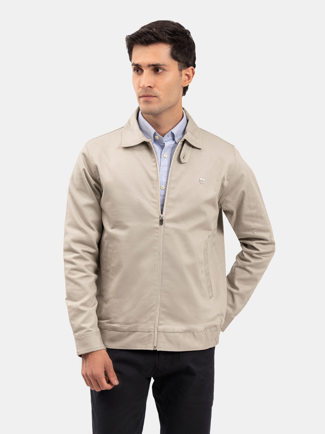 Light Khaki Cotton Twill Casual Collar Jacket