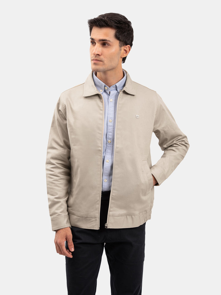 Light Khaki Cotton Twill Casual Collar Jacket