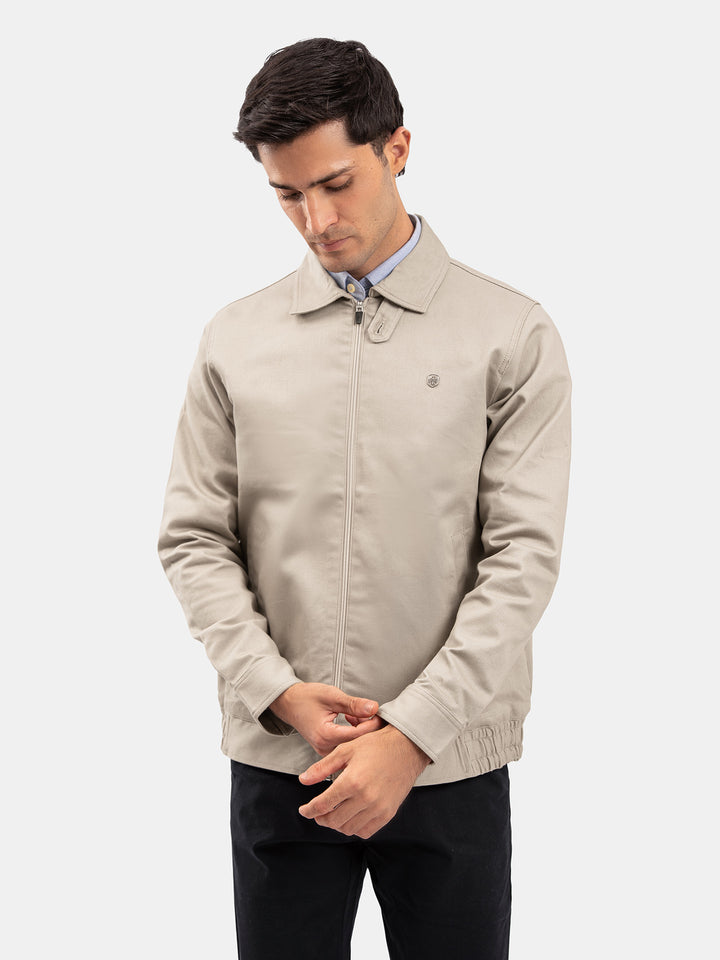 Light Khaki Cotton Twill Casual Collar Jacket