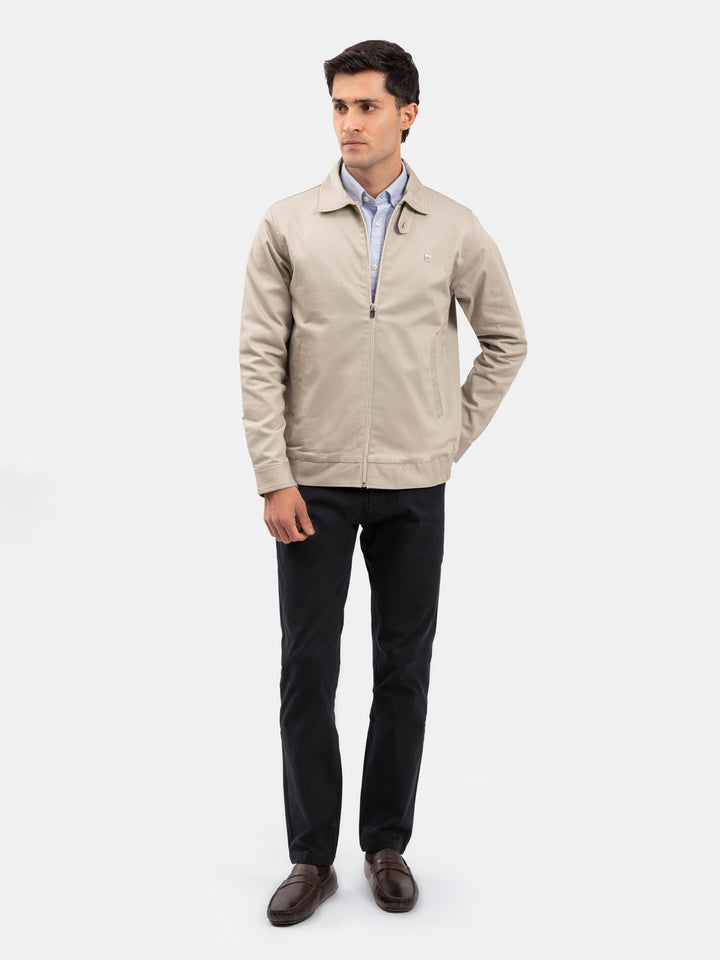 Light Khaki Cotton Twill Casual Collar Jacket