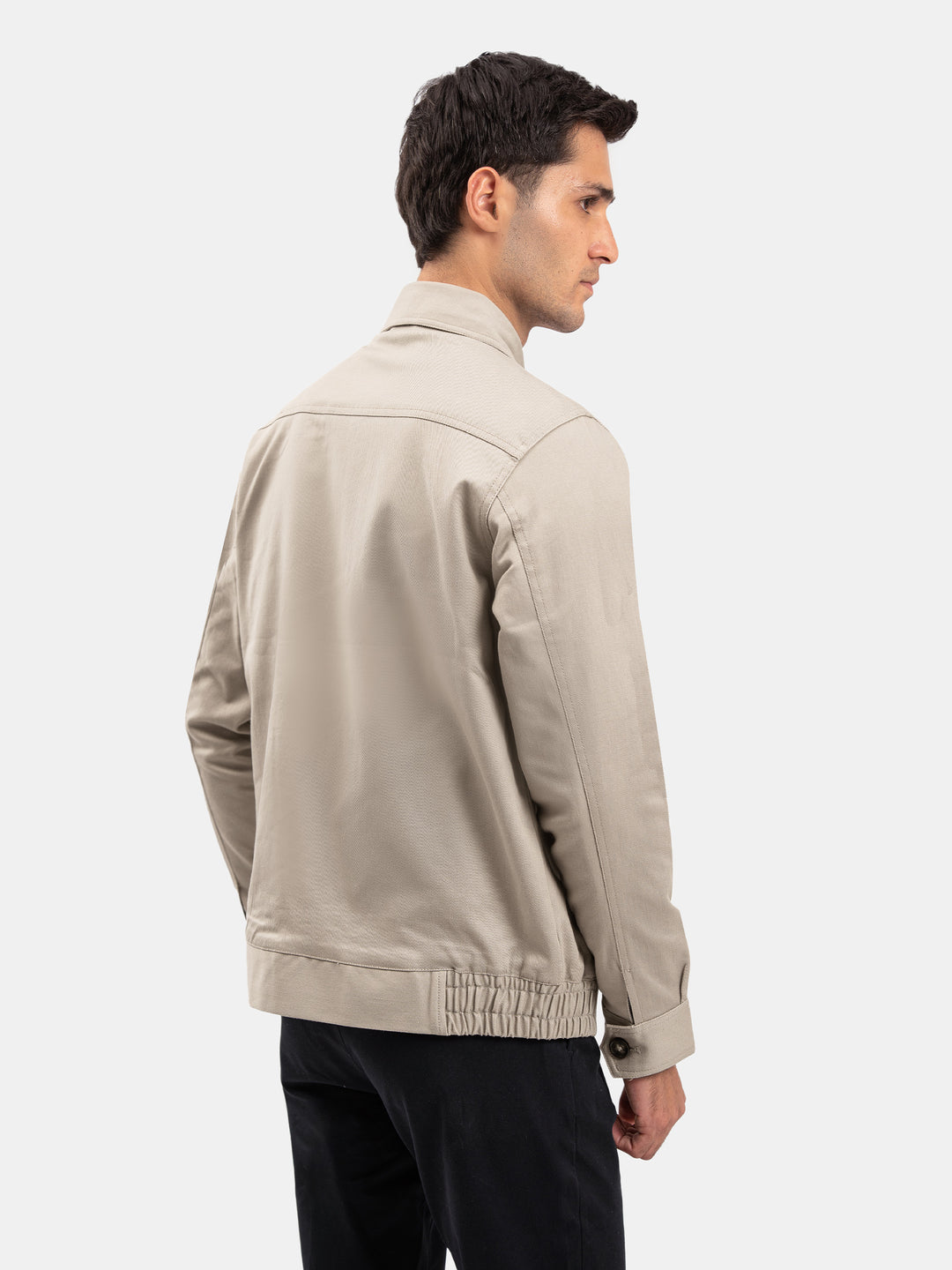 Light Khaki Cotton Twill Casual Collar Jacket