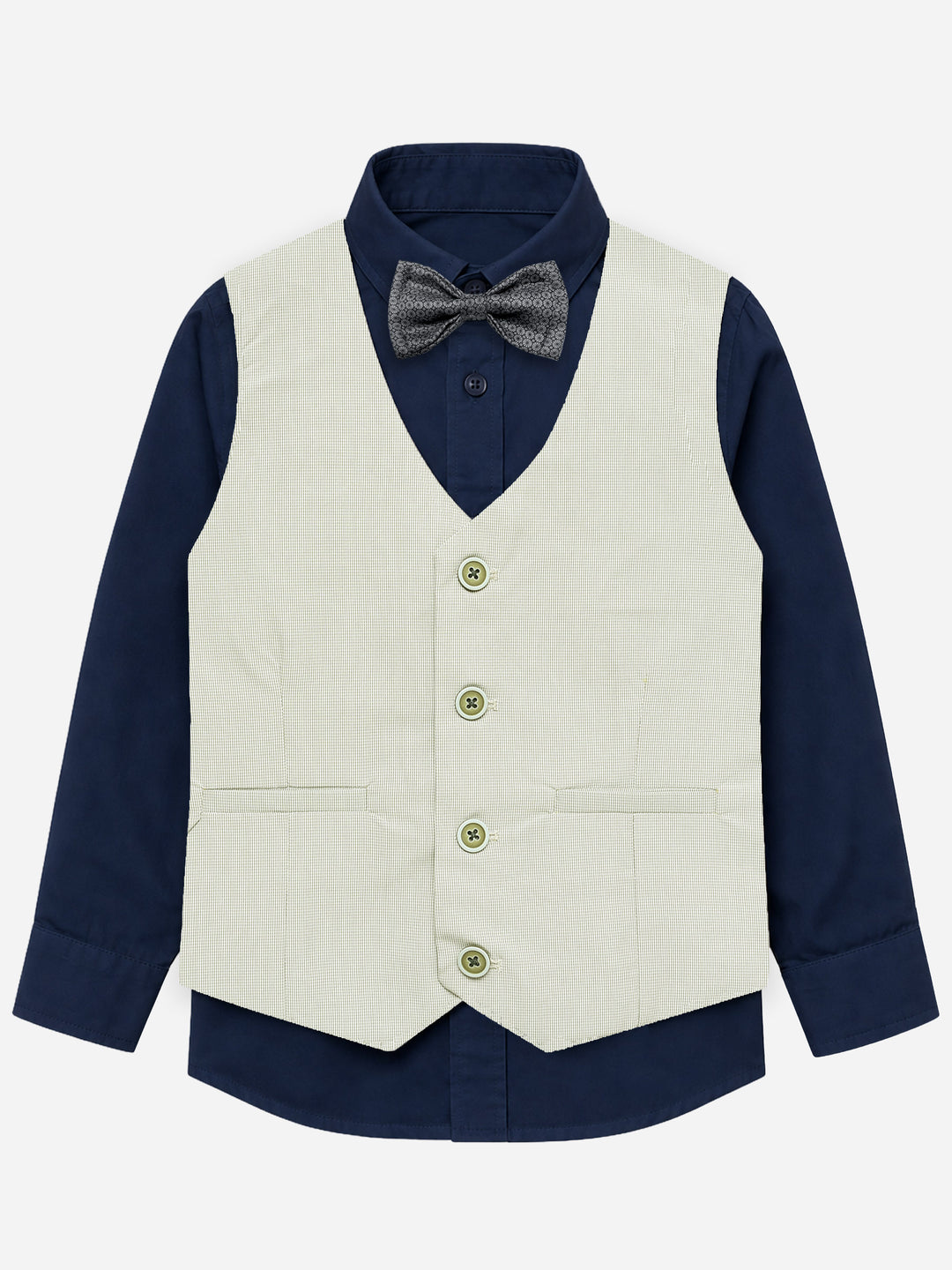 Light Olive Micro Gingham Vest with Best - Junior
