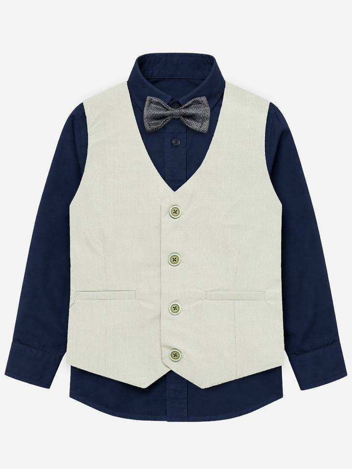 Light Olive Micro Gingham Vest with Best - Junior