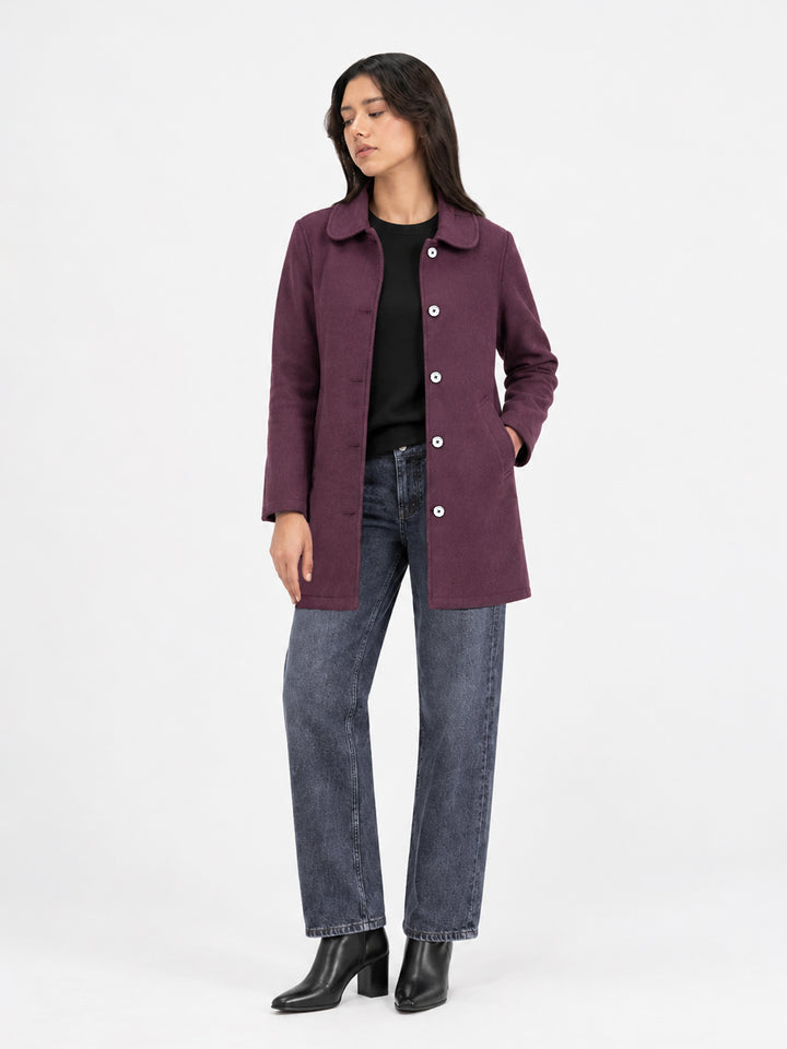 Light Plum Wool Blended Long Coat - Women