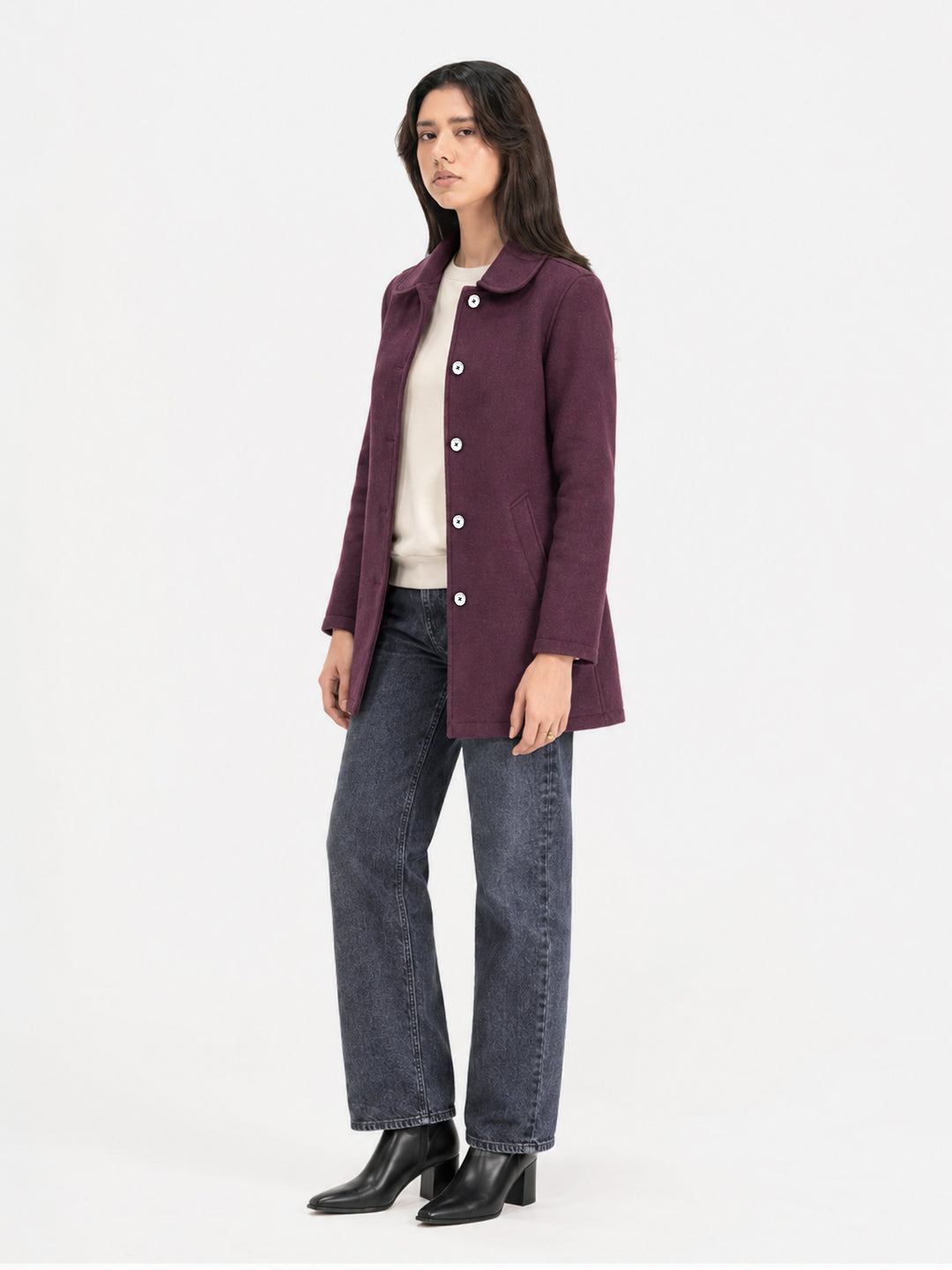 Light Plum Wool Blended Long Coat - Women
